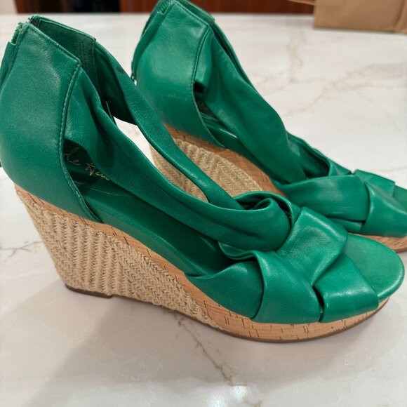 Cole Haan Nike Air Green Leather Espadrille Wedges SZ 8 - Picture 2 of 12